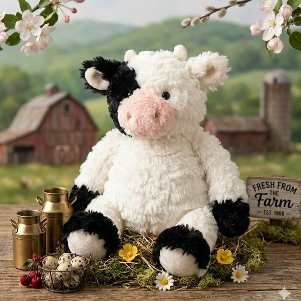 Animal Adventure Cow Plush 12" Pink White Plushie Baby Shower Gift Nursery Moo